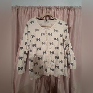 Talbots cardigan sweater L large ivory cream black bows